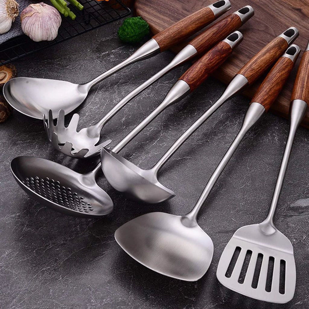 7pcs 304 Stainless Steel Kitchen Utensils Set with Wooden Handle Q835542
