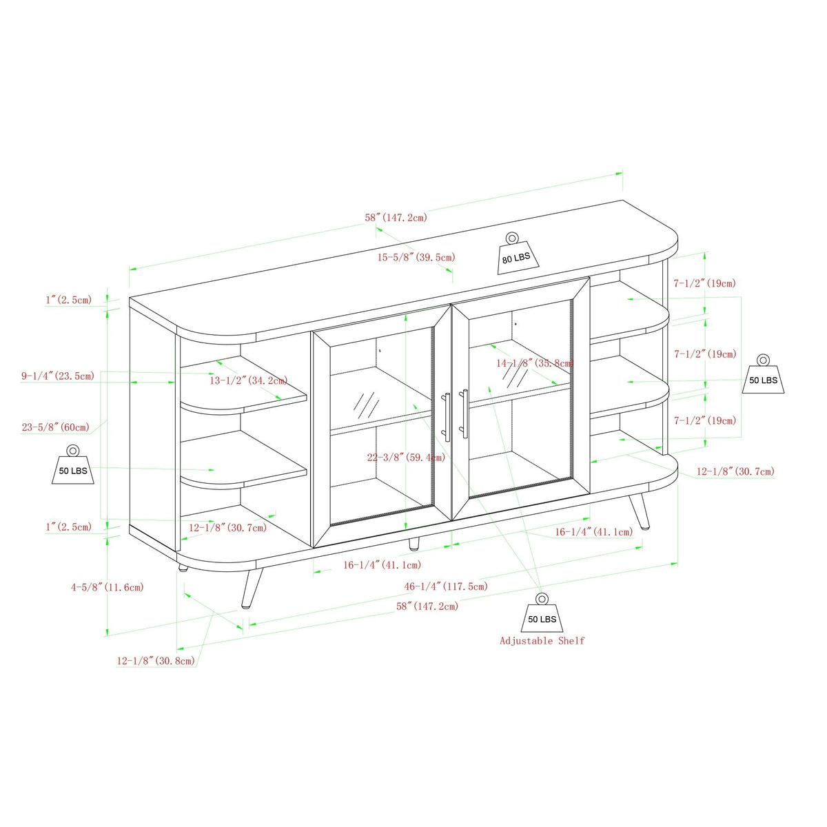 Dark Walnut Curved Edge Glass Door Sideboard J485