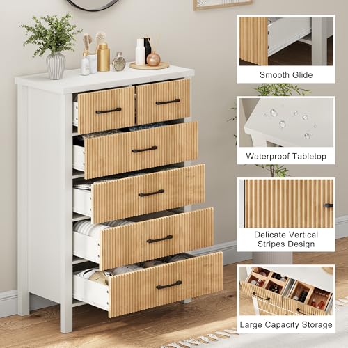 White 6 Drawer Fluted Wood Dresser P180466
