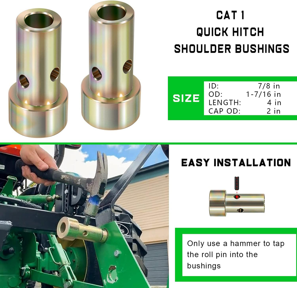 Pair of Cat 1 Quick Hitch Adapter Bushings Set for Category I 3-Point Tractors K28147