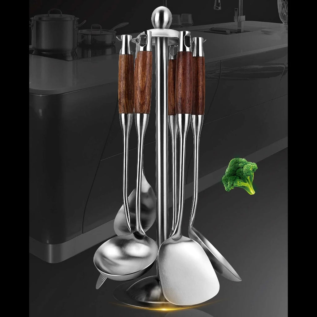7pcs 304 Stainless Steel Kitchen Utensils Set with Wooden Handle Q835542
