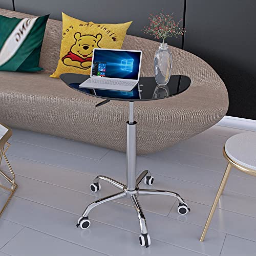 Black Tempered Glass Side Table with 5 Lockable Wheels A399