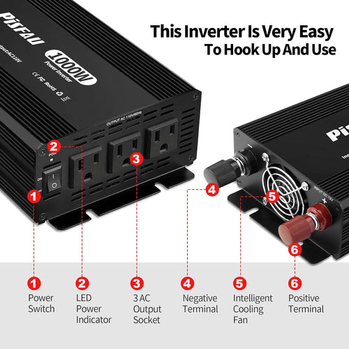 1000W Power Inverter 12V DC to 110V AC Converter with 3 AC Sockets S867233