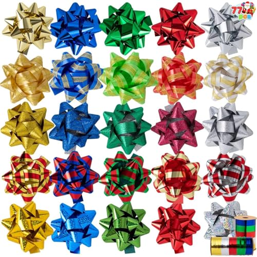 75 Pcs Christmas Bows with 2 Rolls of Curling Ribbons P4395