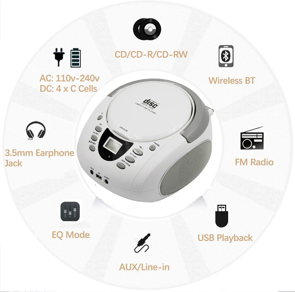 Black Pack of 2 Portable CD Player Boombox with FM Radio, Bluetooth, Stereo Sound Speaker Q71152