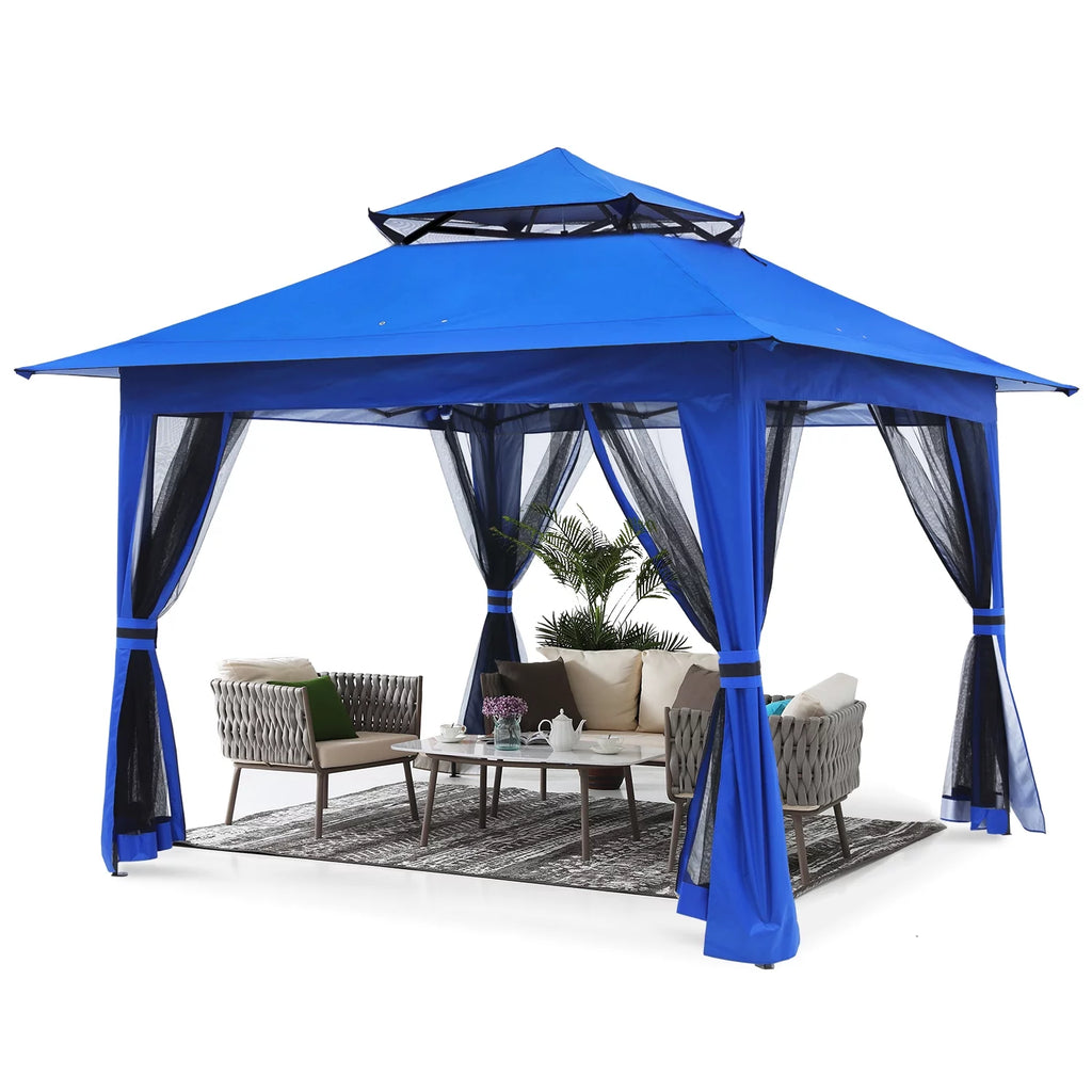 13'x13' Brown Pop up Gazebo Canopy Shelter with Mosquito Netting F520878