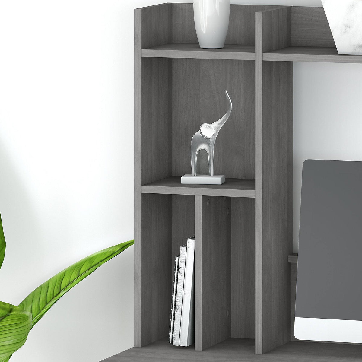 Modern Gray L-Shaped Desk with Hutch N2087