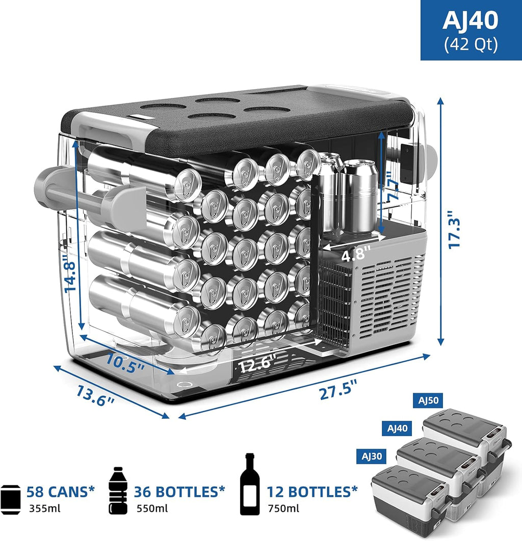Portable 12V Compressor Refrigerator Freezer, Dual Zone, 43 Quarts X498644