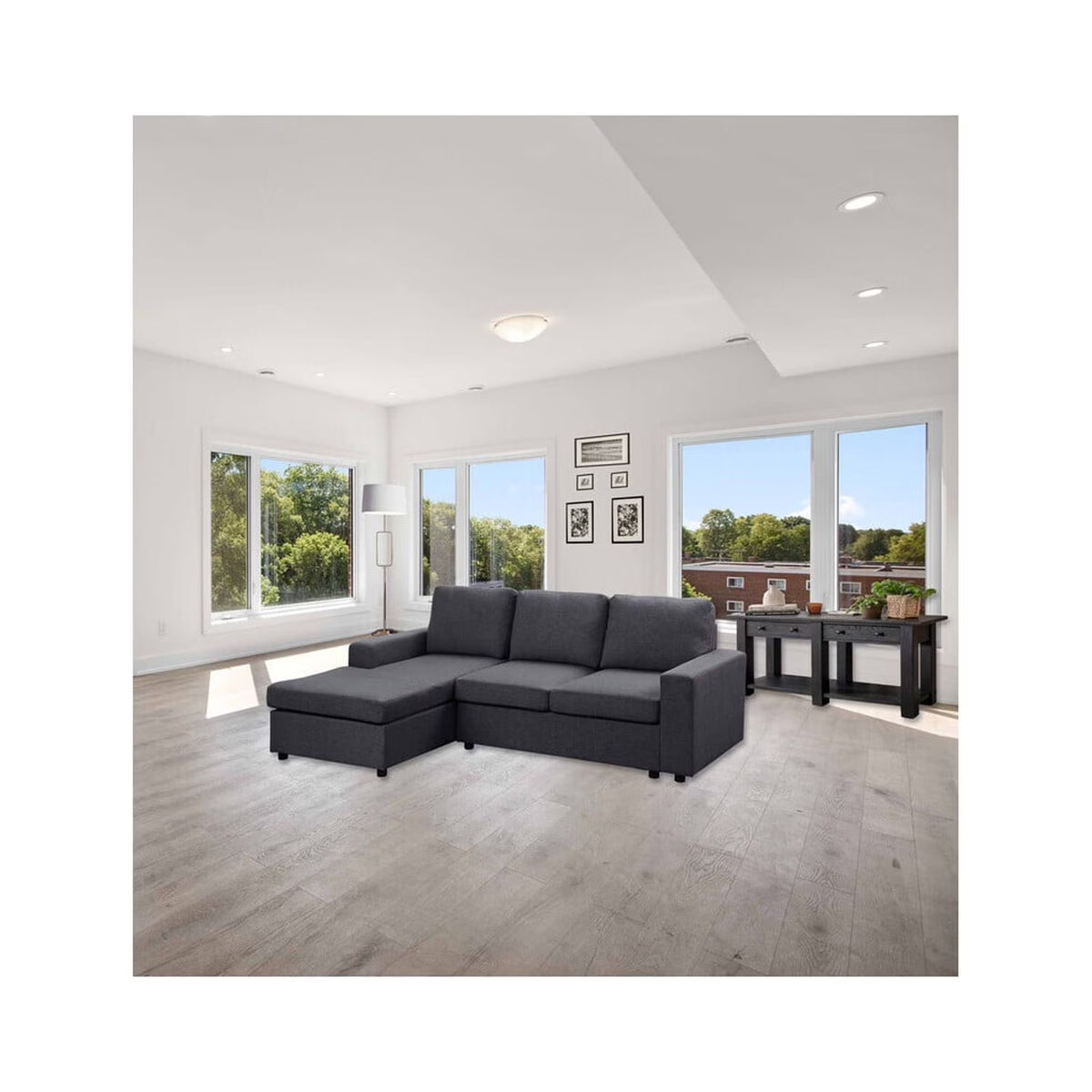 Dark Gray Linen Sofa with Reversible Chaise N60600