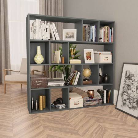 Gray Chipboard Room Divider Book Cabinet Z610564