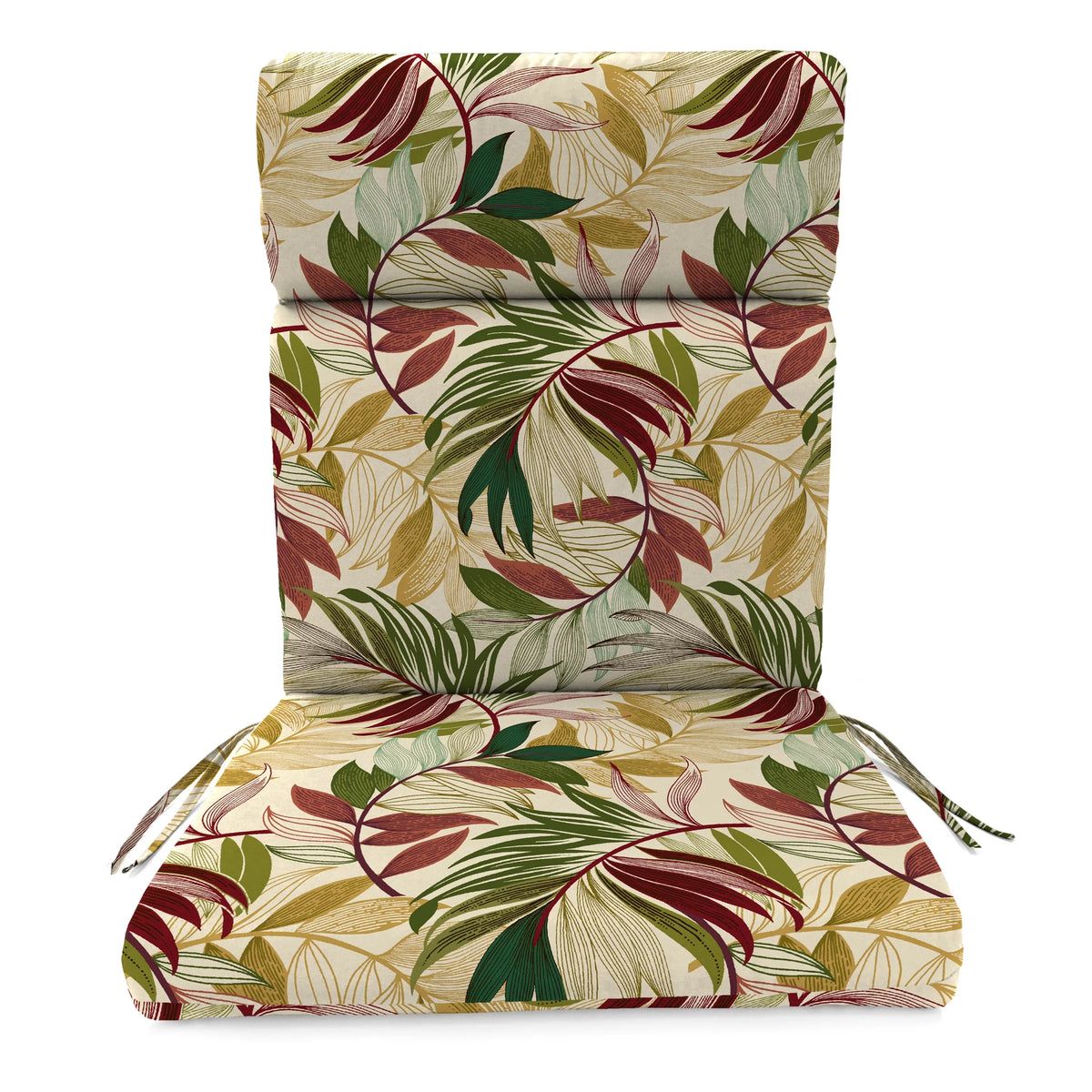 Beige Leaves Rectangular Outdoor Chair Cushion with Ties V64621
