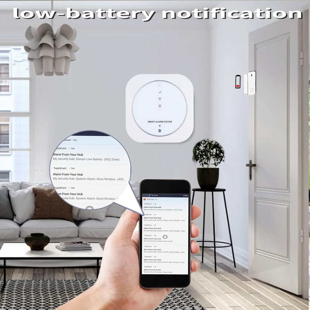 WiFi Door Alarm System, 8-Piece Kit with Hub Station, 5 Sensors, 2 Remotes B320