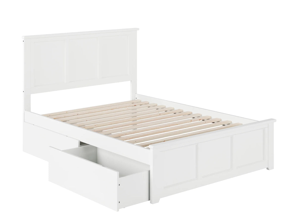White Full Wood Platform Bed with Footboard and 2 Storage Drawers S936708