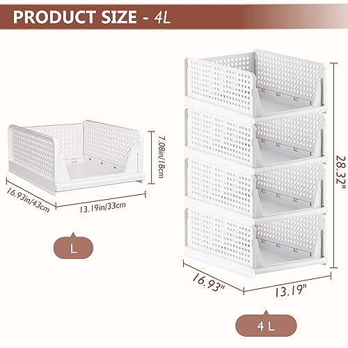 5 Pack White Stackable Plastic Storage Bins D556