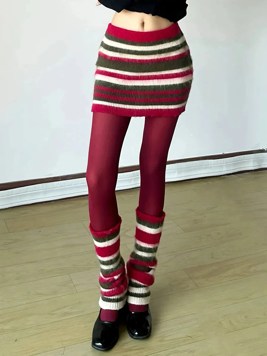 Striped Knitted Skirt Legwarmers V77179
