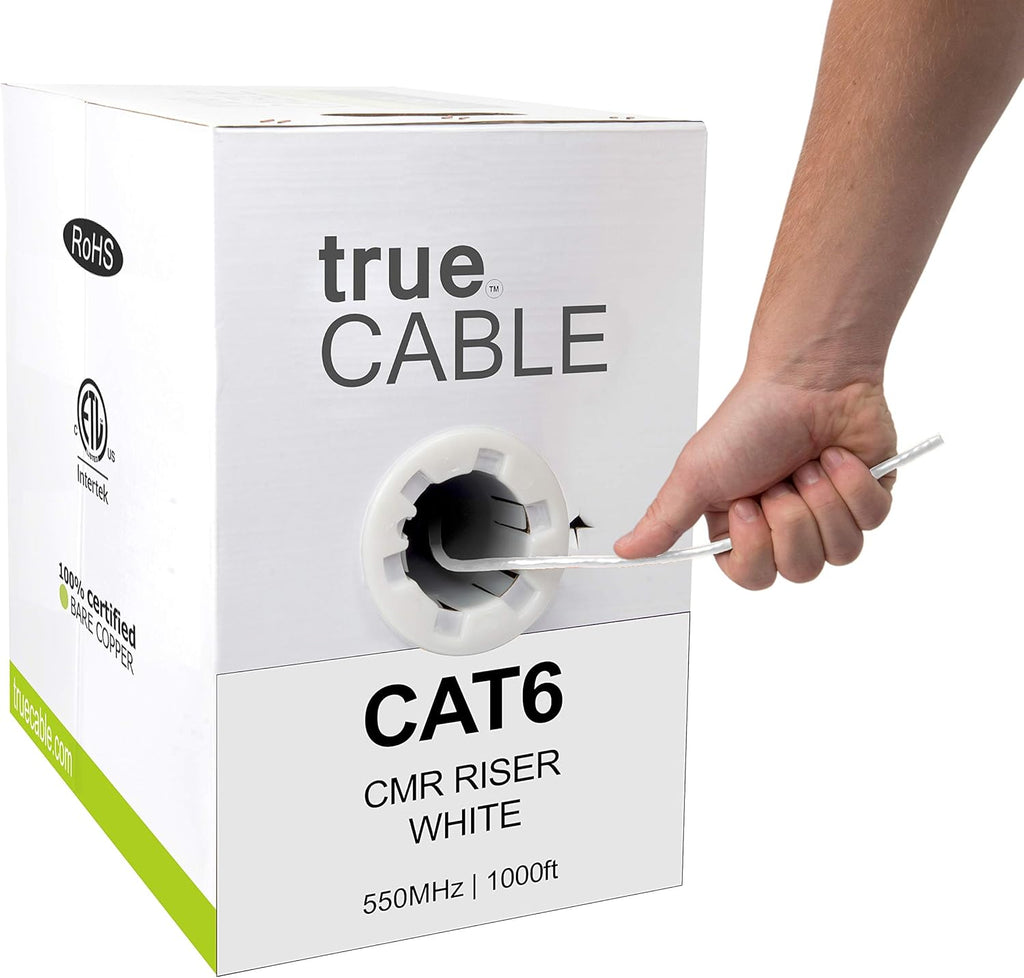 Cat6 Riser 1000ft Black 23AWG 4 Pair Solid Bare Copper Bulk Ethernet Cable I480204