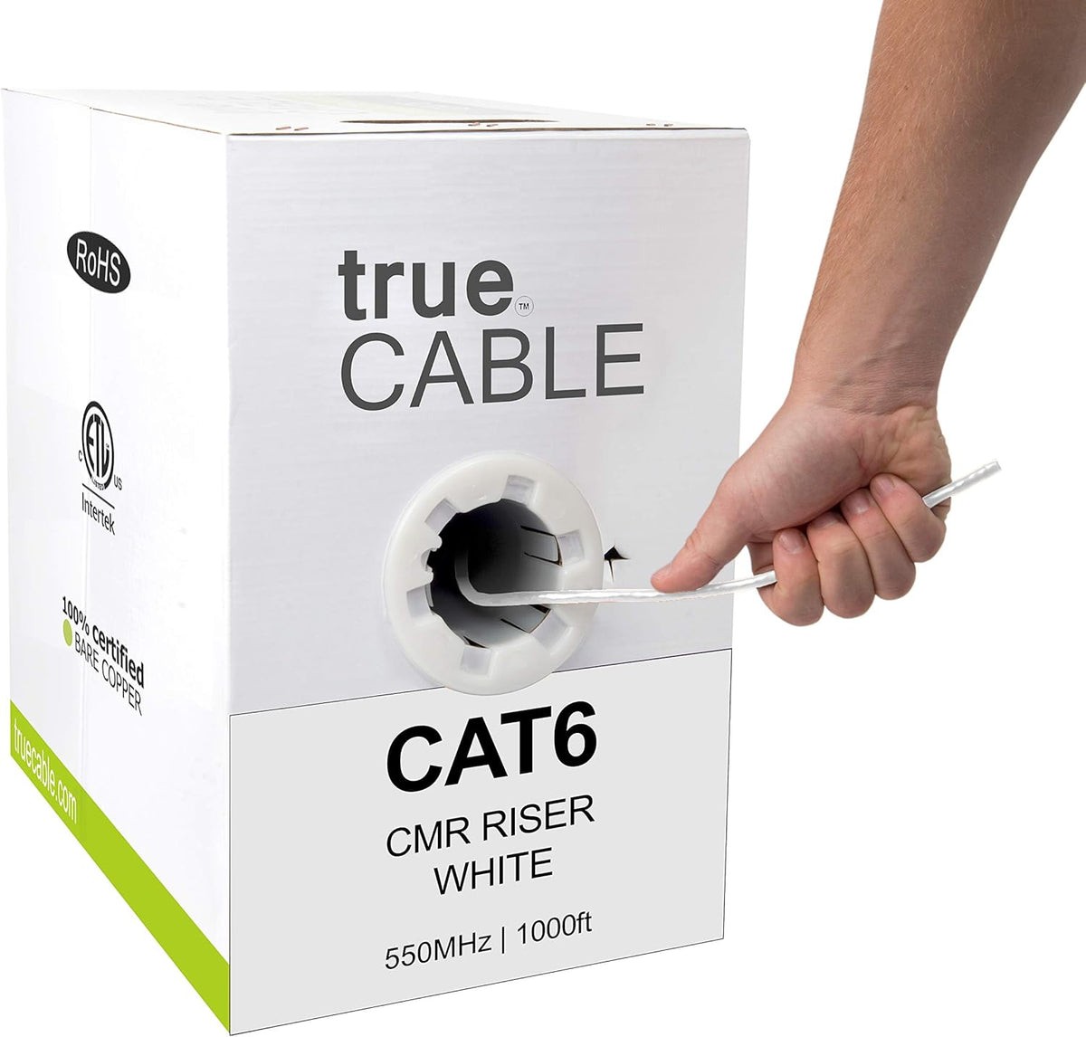Cat6 Riser 1000ft Black 23AWG 4 Pair Solid Bare Copper Bulk Ethernet Cable I480204