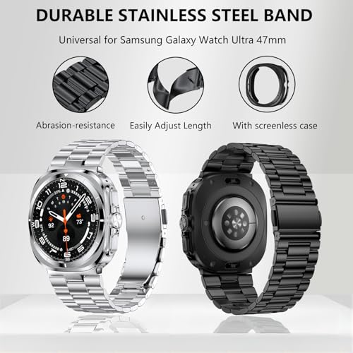 Solid Stainless Steel Band Compatible Samsung Galaxy Watch Ultra 47mm with Pc Case P98310