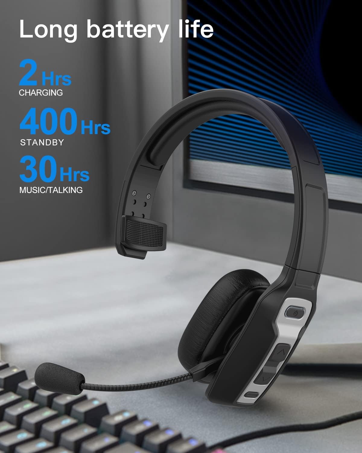 Bluetooth Headset with USB Dongle, Single-Ear Wireless Headset with Noise Cancelling Microphone N96325