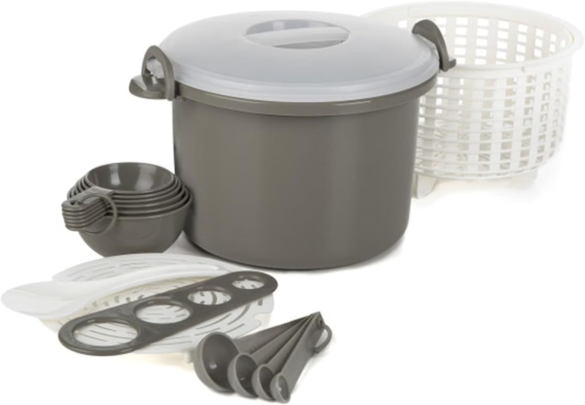 17 Piece Microwaveable Rice And Pasta Cooker With Locking Lid A11014