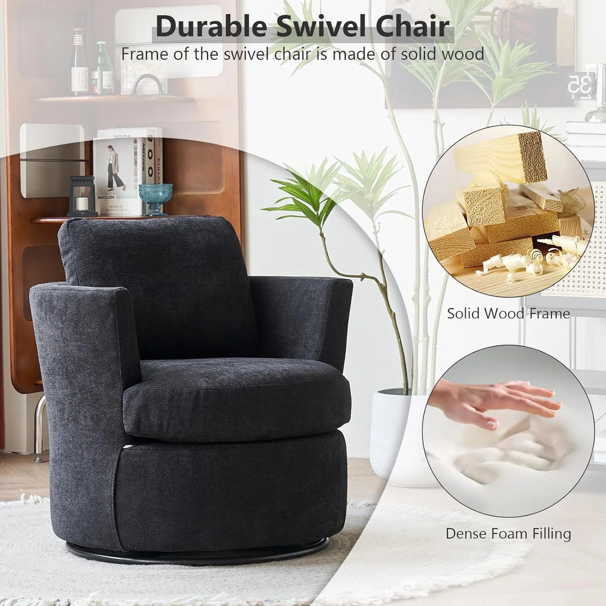 Black Upholstered Swivel Accent Chair Y1261