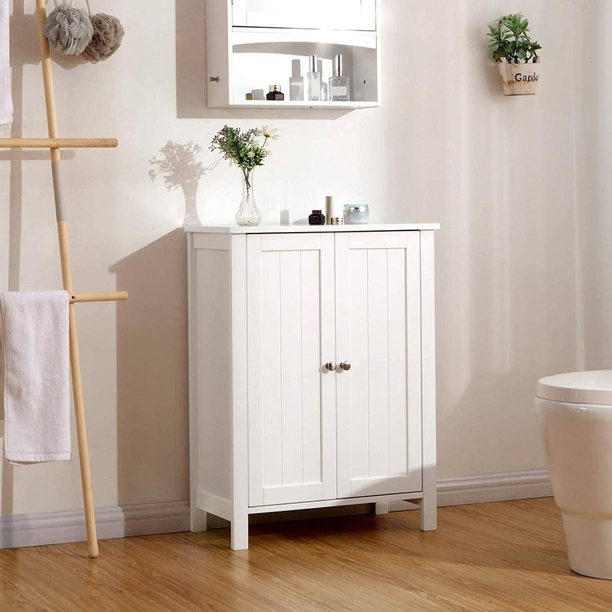 White Storage Cabinet with Double Door Adjustable Shelf K986661