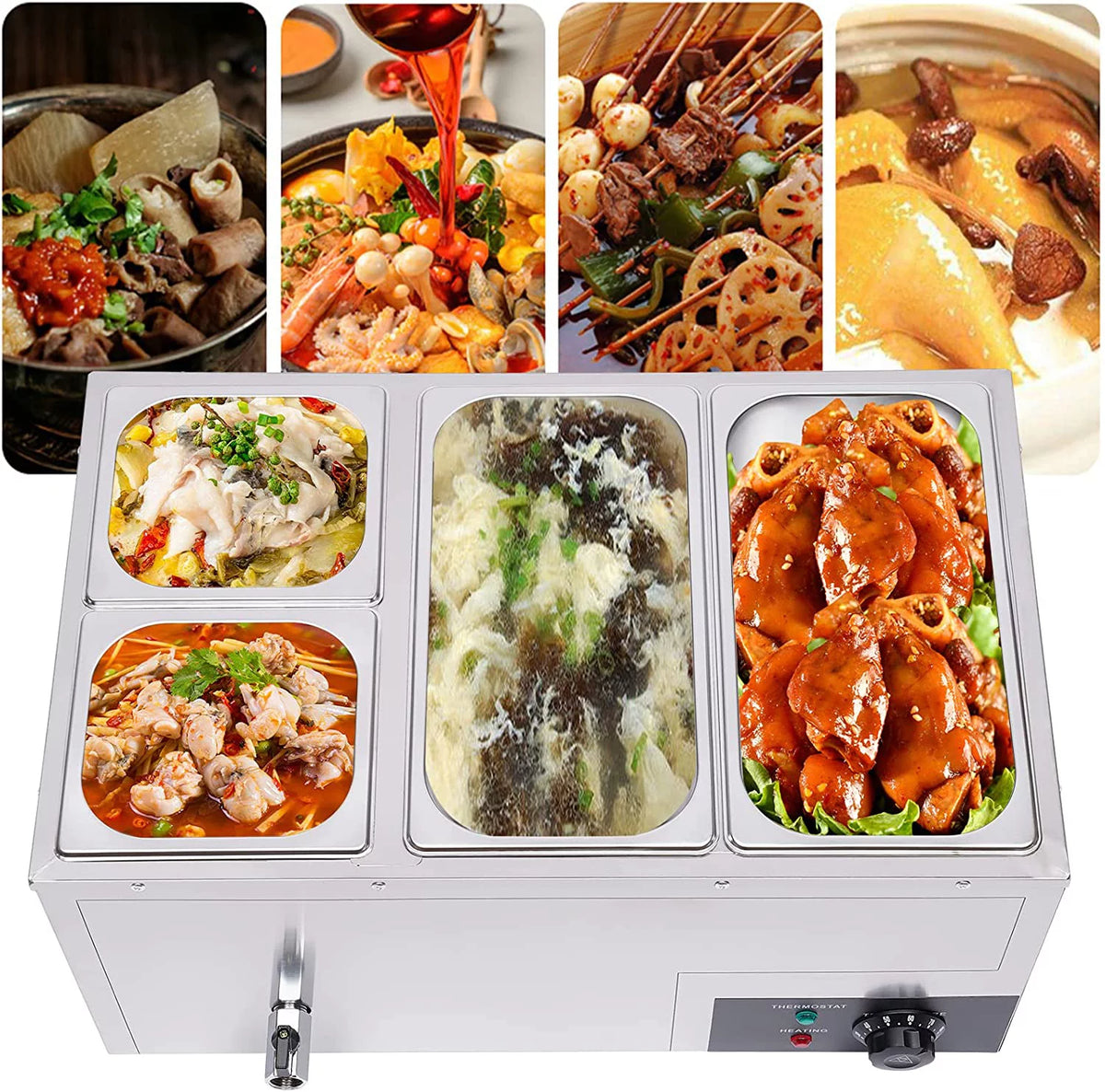 850W Stainless Steel 4-Pan Commercial Food Warmer R910910