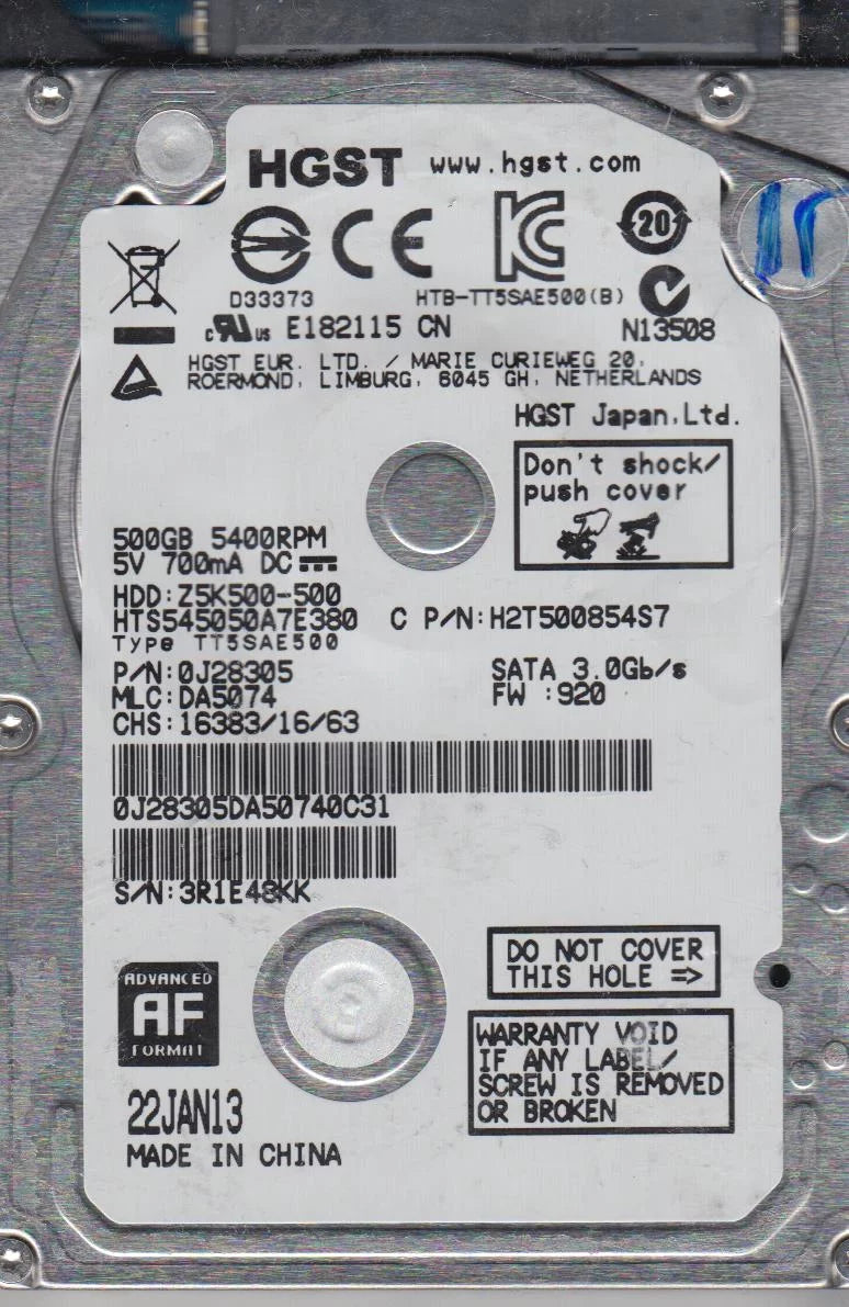 500GB SATA 2.5 Hard Drive Z5078