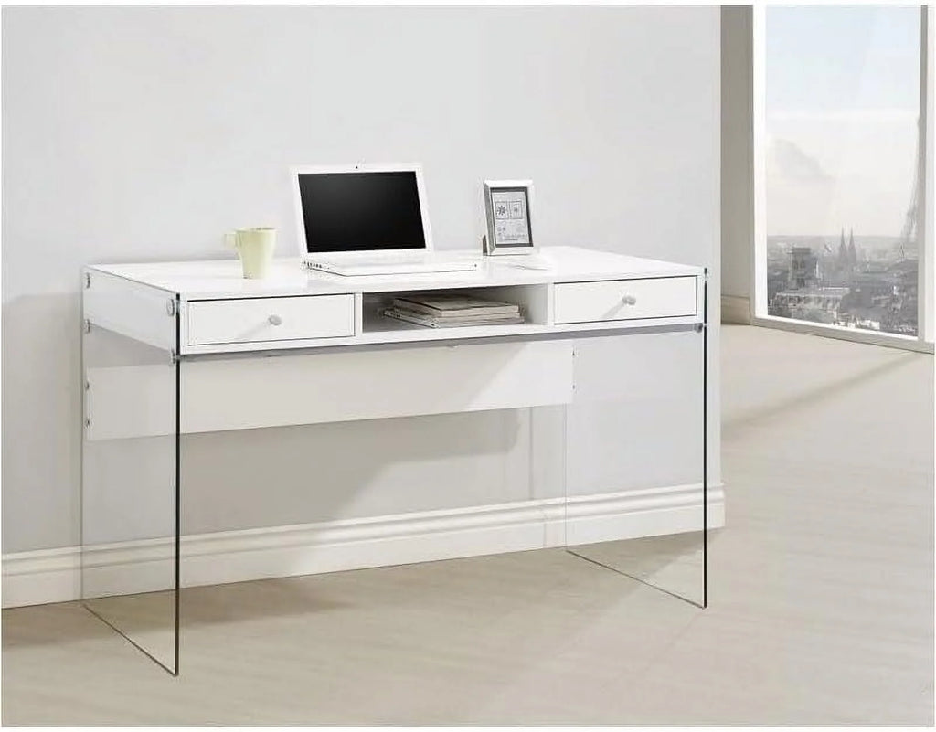2-Drawer Wood Glass Writing Desk V310