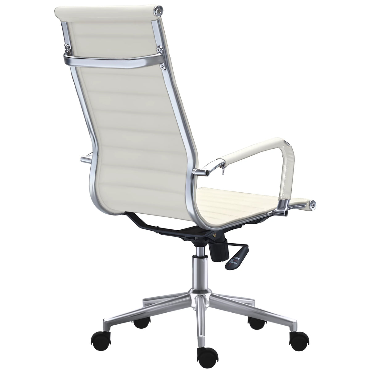 White Mid Century Modern High Back Ribbed PU Leather Ergonomic Office Chair C212781