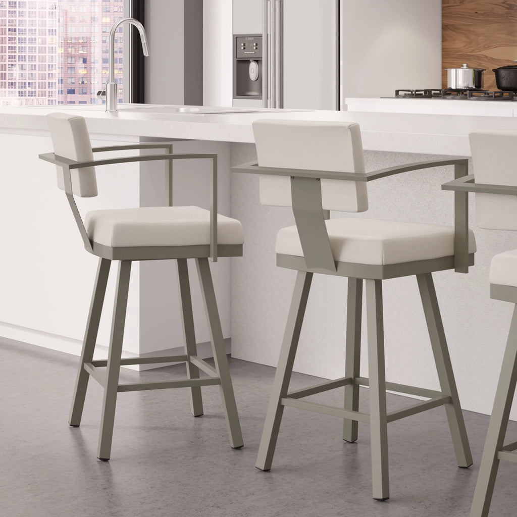 26 In. Swivel Counter Stool Cream Faux Leather Grey Metal V2010