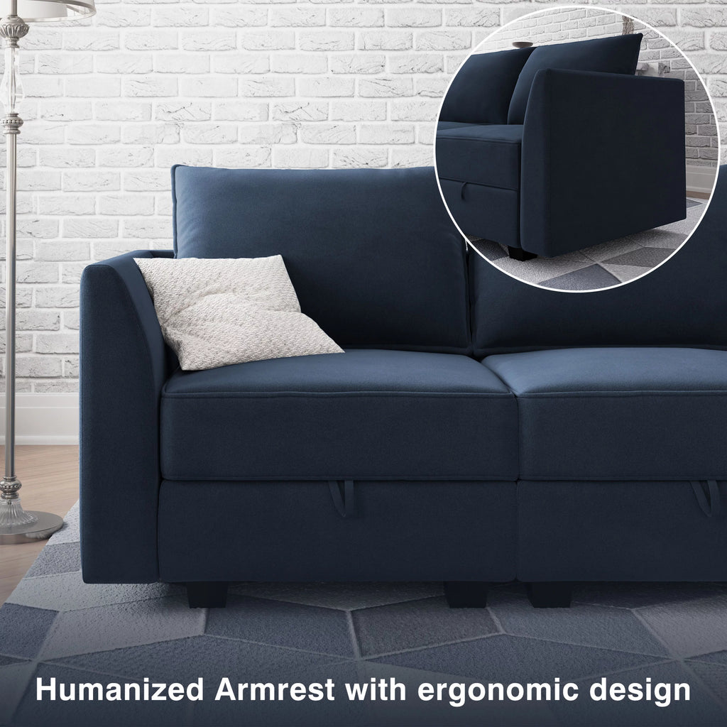 Navy Blue Velvet Modular Sleeper Sofa W52675