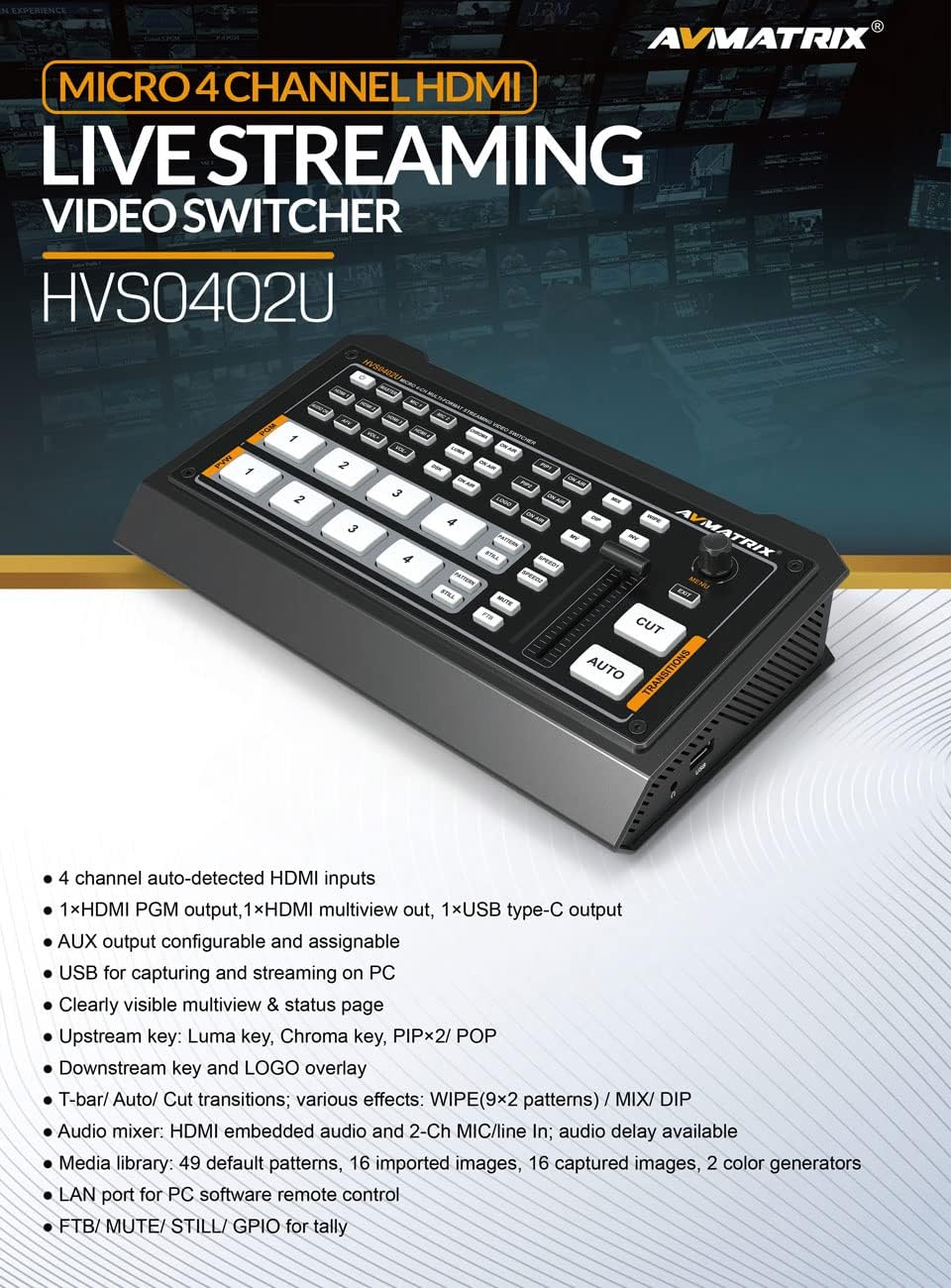 4 HDMI Video Mixer Switcher USB Output V27254