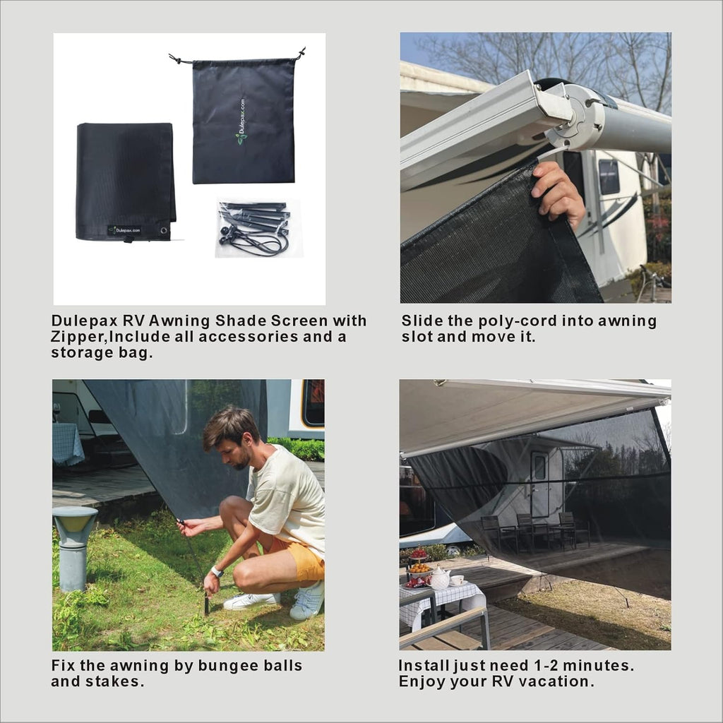 RV Awning Shade Screen with Zipper 8'X20'3'' Y747