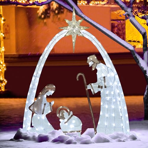 5FT Pre-Lit Iridescent Nativity Scene with 150 LED Lights T6654