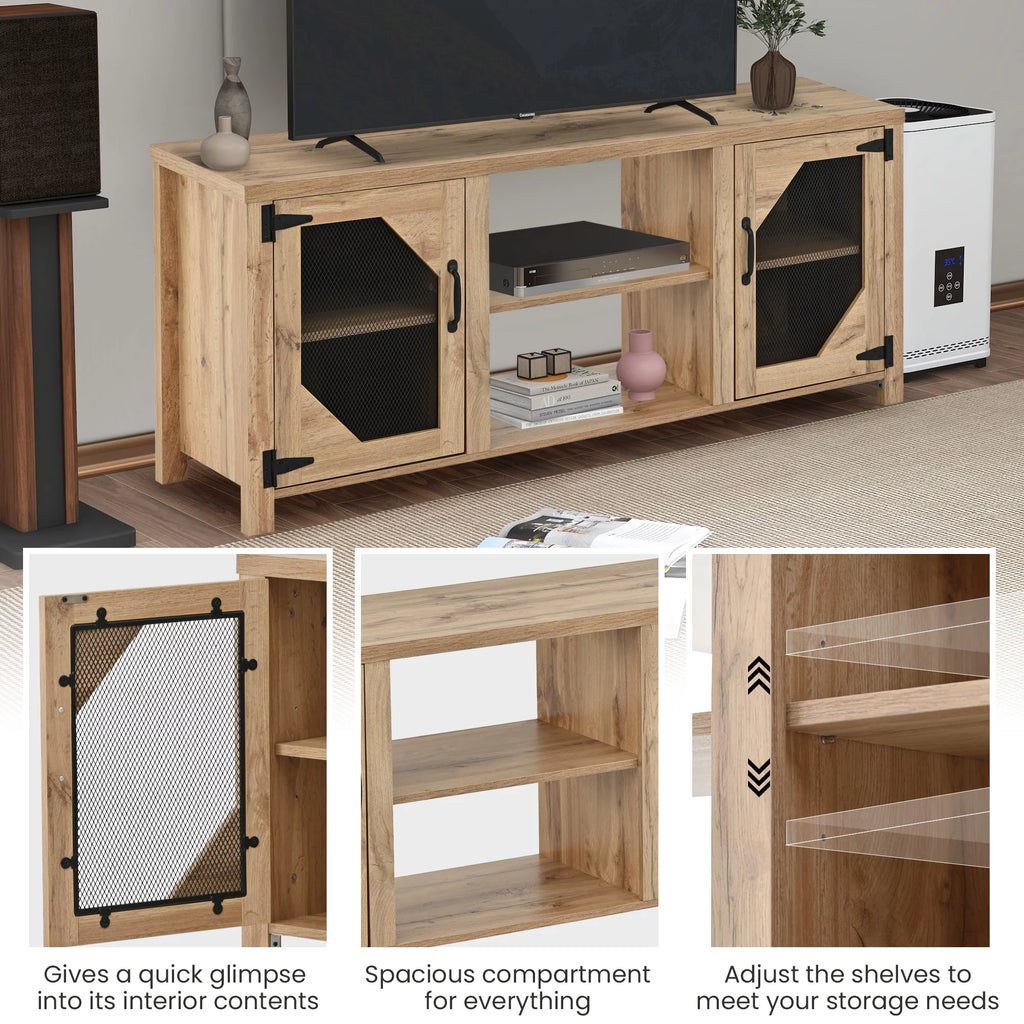 Natural Wood TV Stand with 2 Door Cabinet O44883