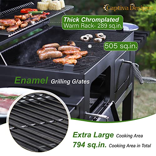 Extra Large Charcoal BBQ Grill with 2 Foldable Side Tables E8110