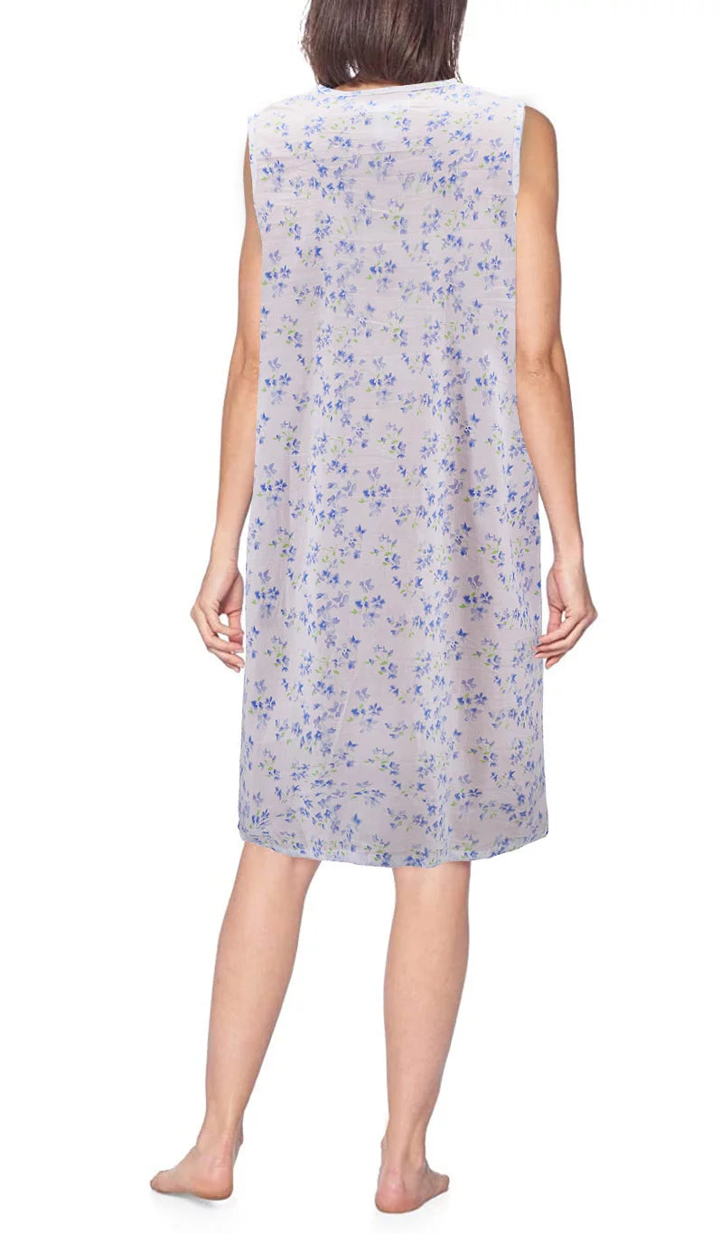 Sleeveless Pearl Snap Button Floral Duster Nightgown Robe R785273