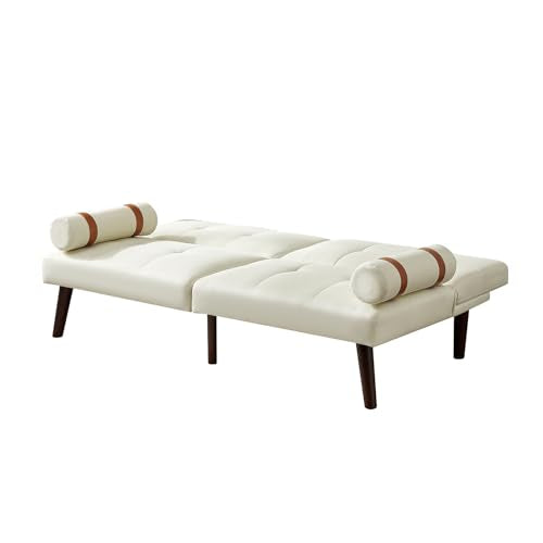 White Linen Convertible Sofa Bed with Adjustable Backrests G4593