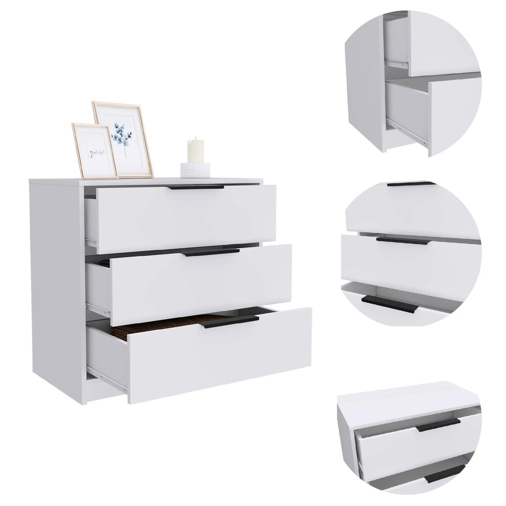 28" White Manufactured Wood Three Drawer Dresser G985