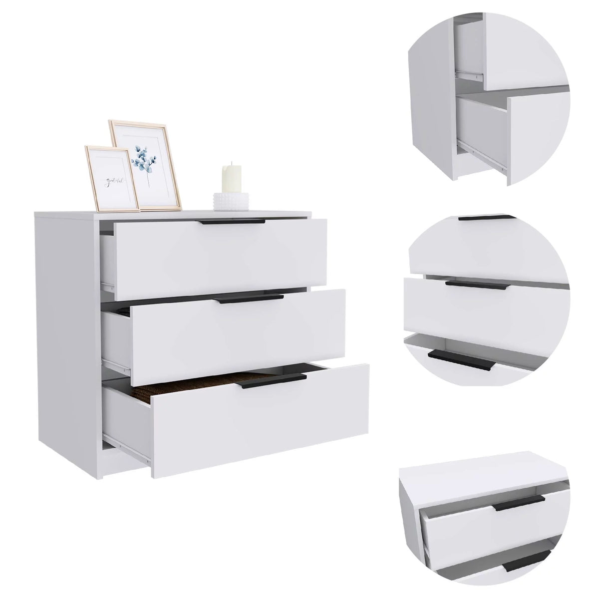 28" White Manufactured Wood Three Drawer Dresser G985