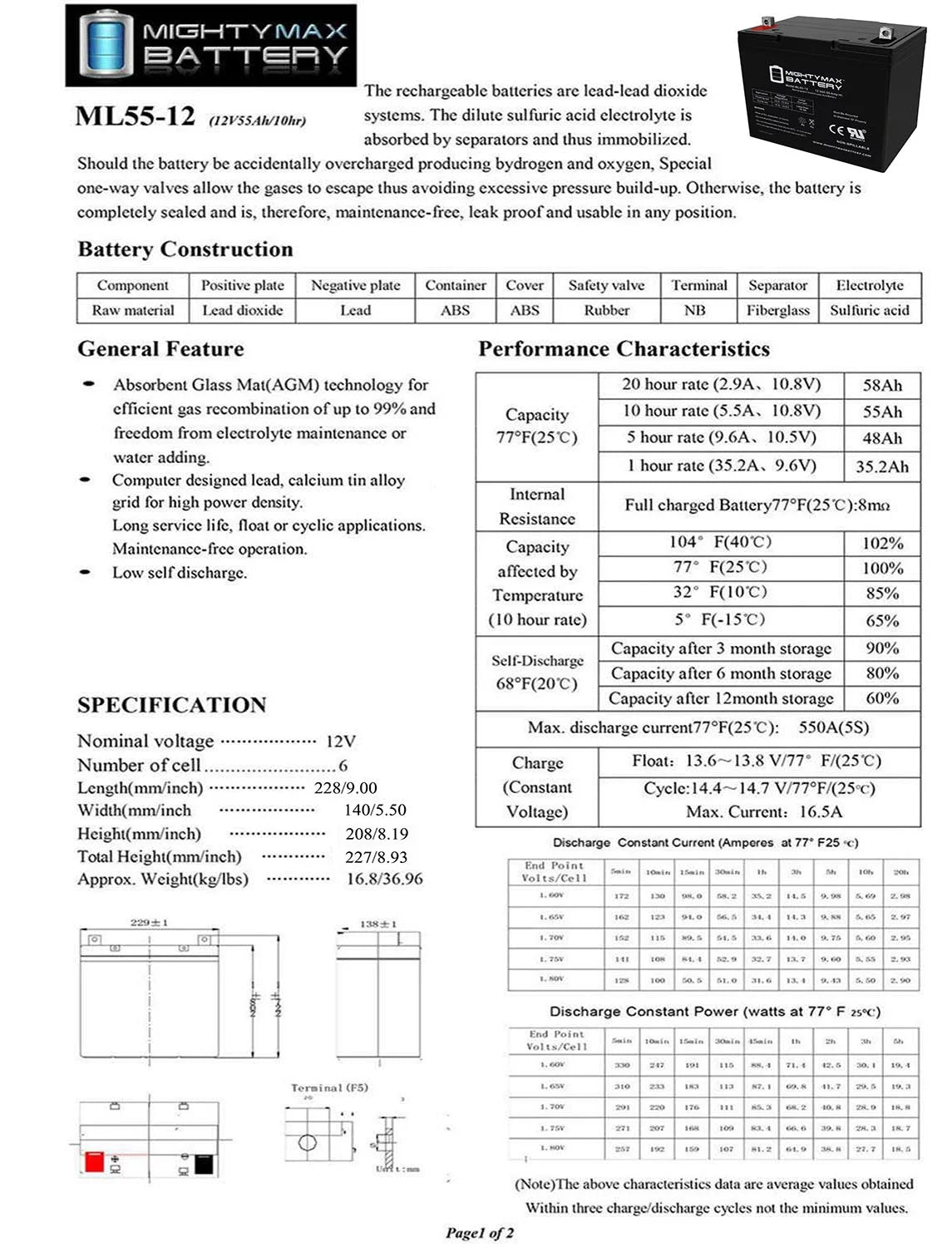 12V 55AH Battery L6256