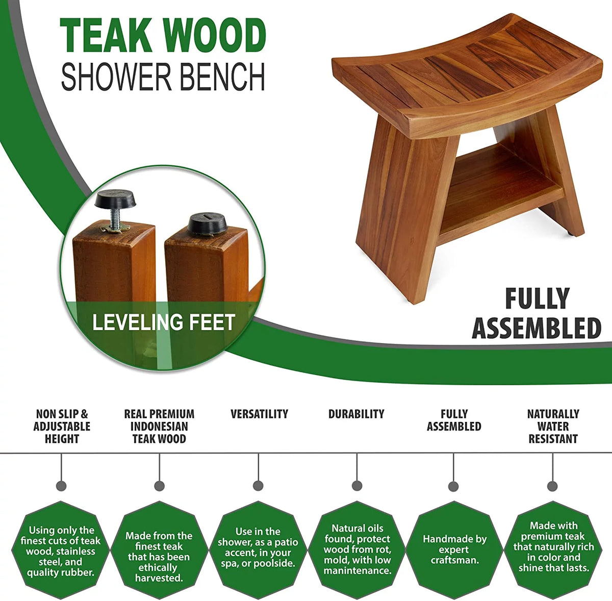 Teak Shower Stool with Shelf D39182