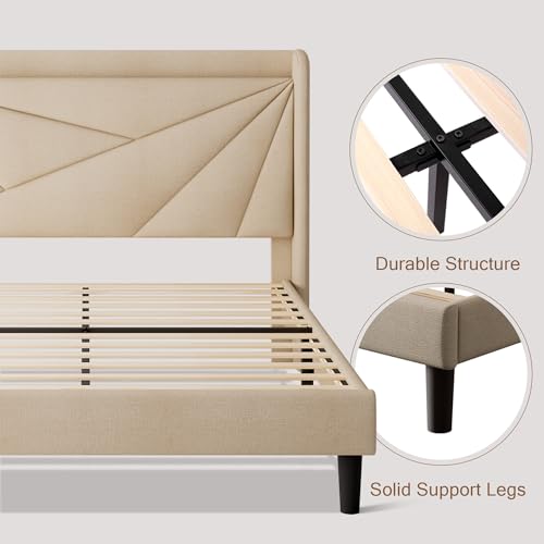 White Full Size Upholstered Platform Bed Frame with Storage Headboard G5091