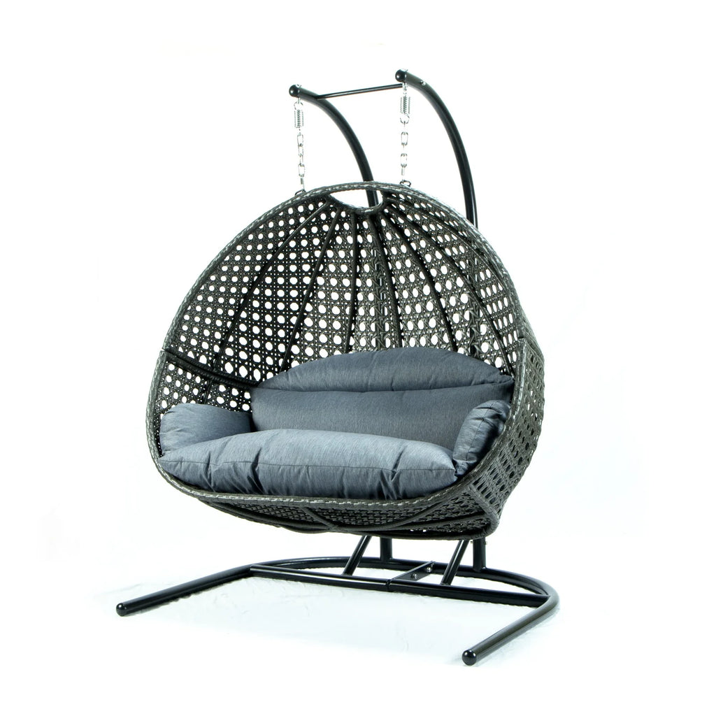 Charcoal Blue Wicker Double Hanging Egg-Shaped Swing Chair K6489