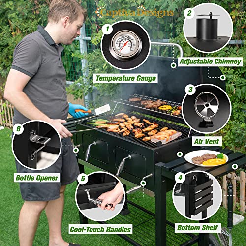 Extra Large Charcoal BBQ Grill with 2 Foldable Side Tables E8110