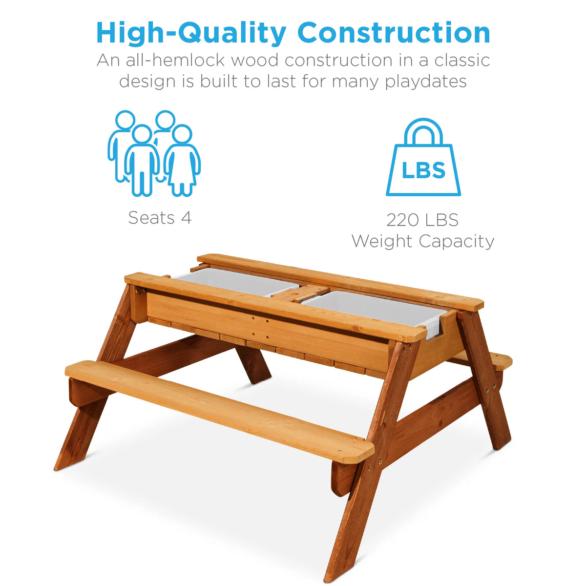 Kids 3-in-1 Wood Sand & Water Picnic Table with Umbrella U2965