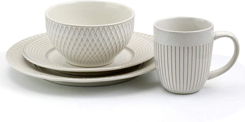 16 Piece White Stoneware Dinnerware Dish Set P759