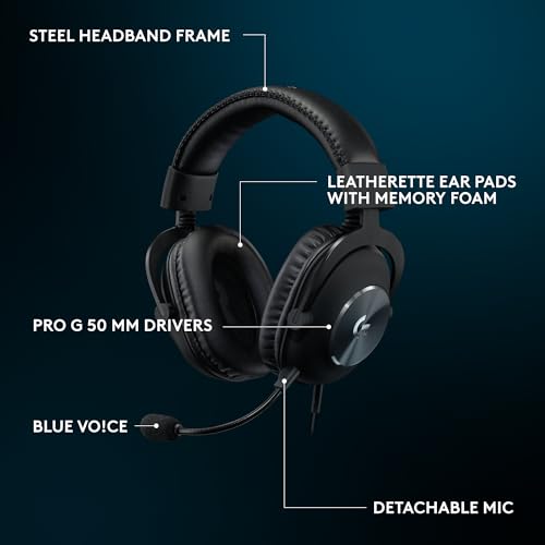 Black Wired Gaming Headset with Detachable Boom Mic D7607