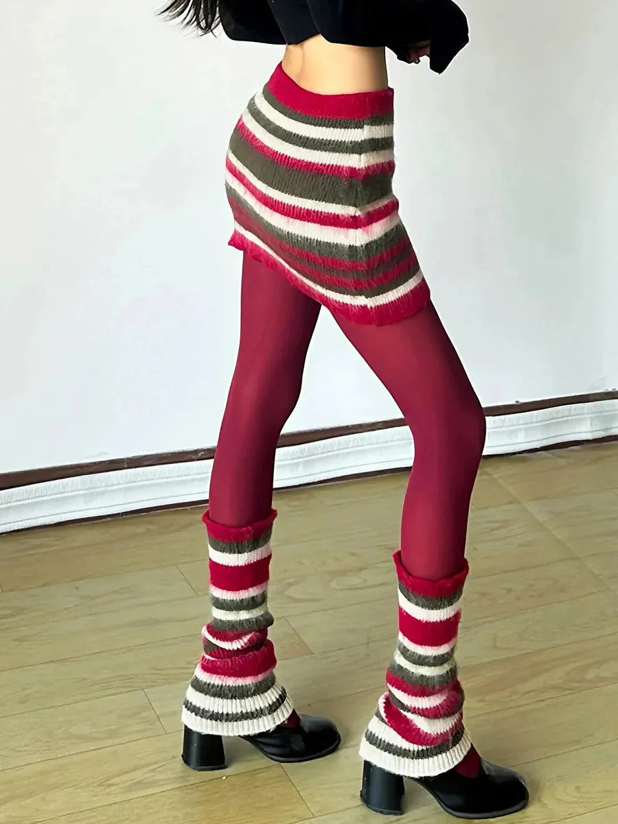 Striped Knitted Skirt Legwarmers V77179